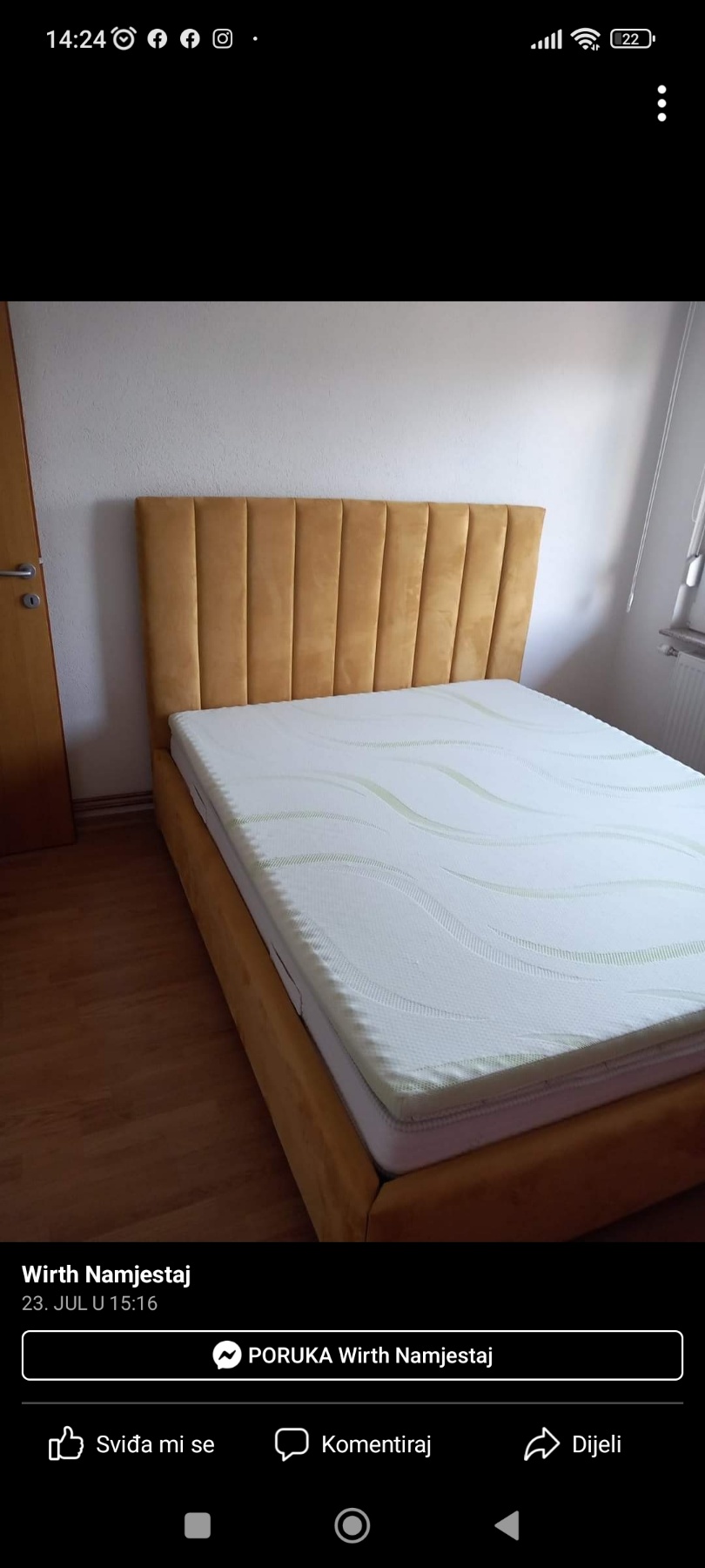Wirth Bed — rebrasto uzglavlje, senf žuta